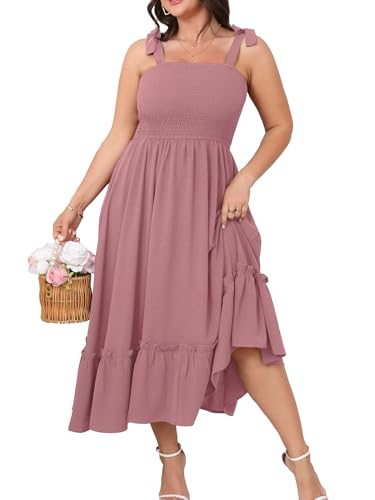 Women's Plus Size Summer Maxi Dress Casual Boho Sleeveless Spaghetti Strap Smocked Tiered Long Beach Sun Dresses