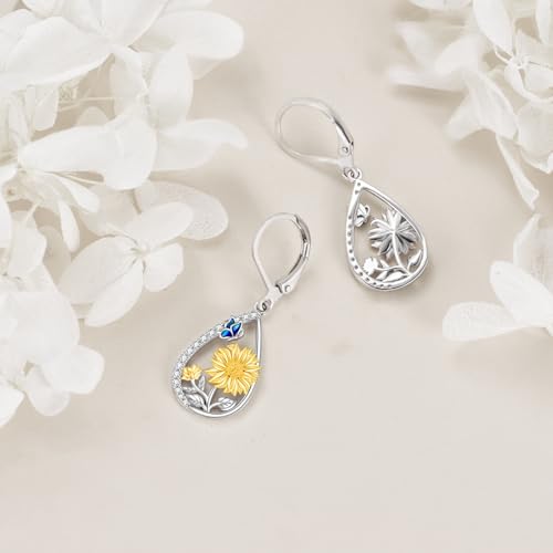 Sunflower Dangle Earrings 925 Sterling Silver Boho Bohemian Sunflower Drop Earrings Sunflower Leverback Jewelry Gifts for Women4