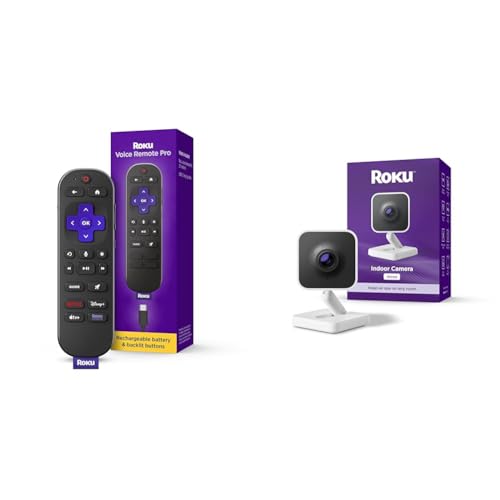 Image of Bundle of Roku Voice Remote Pro (2nd Ed.) | Rechargeable TV Remote Control with Hands-Free Voice Controls + Roku New Indoor Camera - Home Security - 1-Pack - Wired Security Camera with 1080p HD