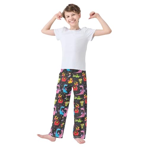 Cute Cartoon Dragon Boys Long Pants Soft Trousers Elastic Waist Kids Lounge Bottoms with Pockets S-XL2