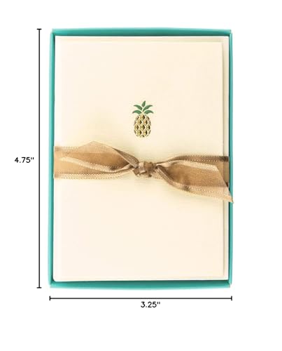 Image of Graphique Pineapple La Petite Presse Boxed Notecards - 10 Embellished Gold Foil Pineapple Blank Cards with Matching Envelopes, 3.25 inch x 4.75 inch