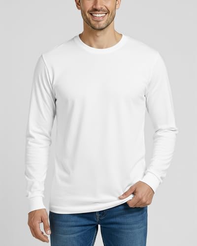 Image of Real Essentials 4 Pack: Men's Cotton Long Sleeve Crew Neck T-Shirt - Soft Work Casual Jersey Tees