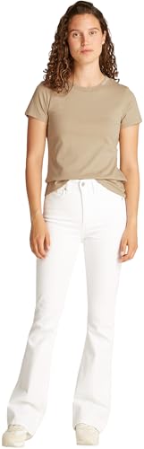 Calvin Klein Damen T-Shirt Kurzarm Logo Neckline Slim Fit, Beige (White Pepper), XXS – Ansicht 5