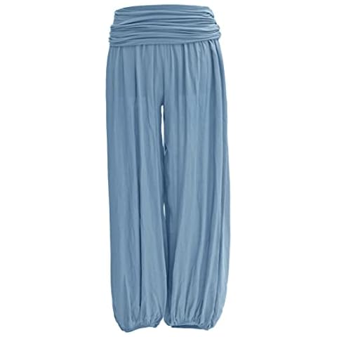 TEXTURE Ladies Women Italian Lagenlook Plain Viscose Boho Harem Ali Baba Trouser Pants Joggers One Size (Cornflower Blue, One Size) Cover