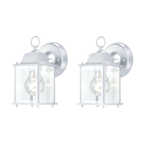 WISBEAM 2 Packs White Outdoor Wall Lantern Black Exterior Waterproof Wall Sconce for House Aluminum Housing Plus Glass Wet Location Rated ETL Qualified Bulbs Not Included