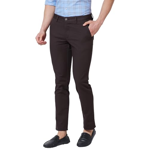 Image of Parx Men's Cotton Blend Solid Pattern Low Rise Tapered Fit Flat Front Casual Trouser
