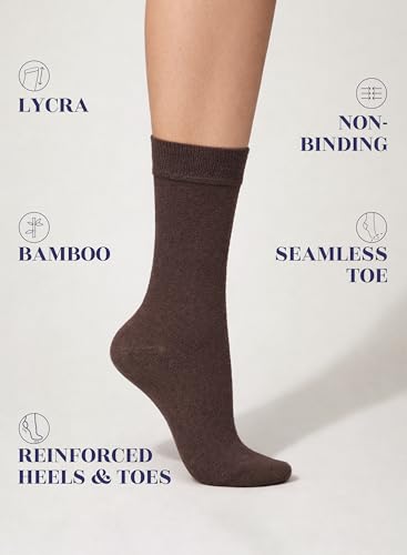 Image of Hugh Ugoli Women's Thin Soft Rayon Derived from Bamboo Crew Socks for Dress, Trouser, Seamless Toe & Non-Binding, 5-8 /9-11