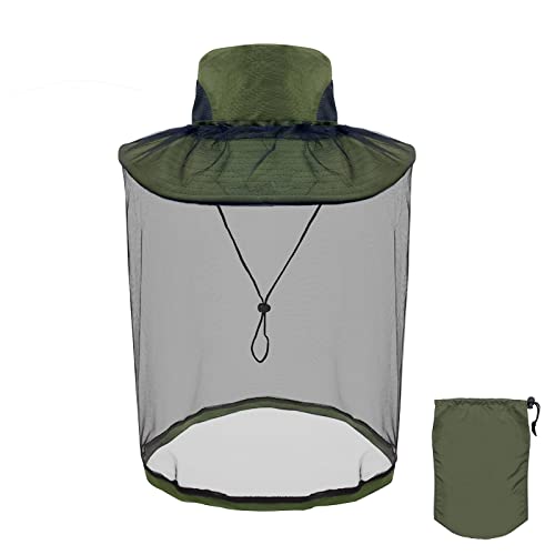 Midge Head Net Hat Grey Nylon Mosquito Head Net with Hat for Outdoor Hiking Camping Climbing Fishing and Walking