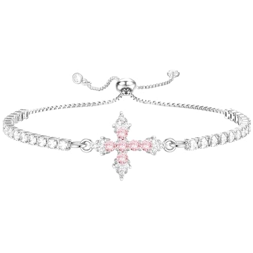 VIBILIA Bracelets for Women, Cross Bracelets for Women Trendy, Adjustable Bracelets, Dainty Tennis Bracelets, Catholic Gift for Mom Daughter Wife Sister Friend, Communion Gift