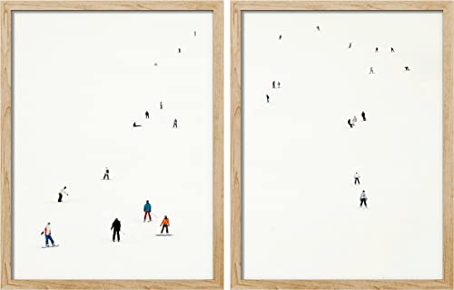 SIGNWIN Framed Snowy Winter Fall Mountain Wall Art, Set of 2 Ski Snowboard Slope Wall Decor Prints, Nature Wilderness Wall Décor for Living Room, Bedroom - 12