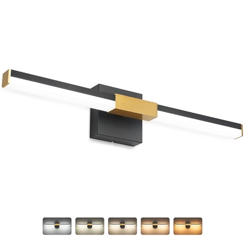 Image of SOLFART Bathroom Vanity Lights 32-Inch: Black and Gold Dimmable 5 Color Temperature 360 Degree Rotation Bathroom Lights Over Mirror ETL IP44