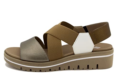 Sandale PieSanto 220787 en cuir métallisé vison avec semelle amovible pour femme
