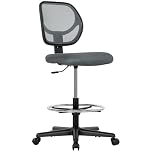 Vinsetto Drafting Chair with Adjustable Footrest, Swivel Mesh Office Chair with Curved Back, Adjustable Height for Standing Desk, Charcoal Grey