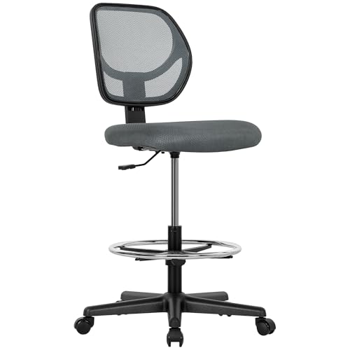 Vinsetto Drafting Chair with Adjustable Footrest, Swivel Mesh Office Chair with Curved Back, Adjustable Height for Standing Desk, Charcoal Grey