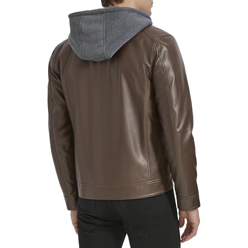 Image of Kenneth Cole Men's Faux Leather Moto With Jersey Attached Hood