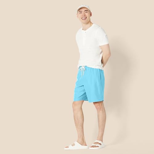 Amazon Essentials Herren 23cm Badehose mit Netzfutter, Taschen und Kordelzugverschluss, Aquablau, L