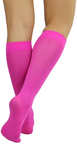 Image of ToBeInStyle Women's Opaque Knee High Nylon Fashion Socks Solid & w /Front Satin Bow