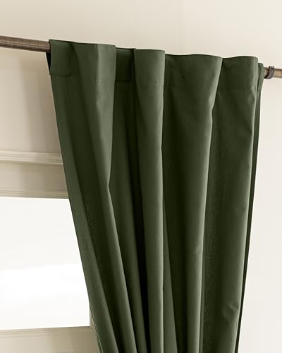 Image of THE LINEN COMPANY Cotton Curtains 7 Feet Long for Door, Solid Duck Canvas Curtains for Living Room, 7ft Set of 2, Olive Green