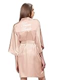 owiter Satin Robe for women Short Bride and Bridesmaid Rose Gold Dressing robe for Wedding Party… (US, Alpha, Medium, Regular, Regular, rose gold team bride)