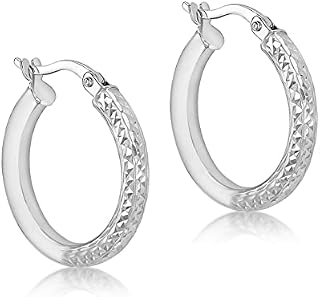 Carissima Gold Women's 9 ct White Gold Diamond Cut Creole Earrings