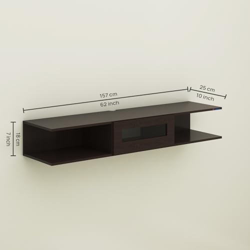 Image of Anikaa Vetra Wall Mount Modern Floating TV Unit for Living Room with Open Shelf Storage Cabinet & Middle Cabinet Blue LED Light (Ideal for 32 to 65 inch TV, DIY Installation, Wenge Finish)