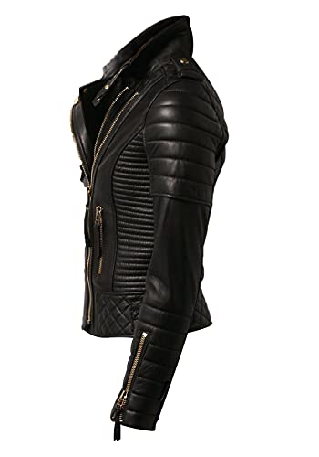 Genuine Lambskin Slim fit Leather Motorcycle Fitted Designer Women Biker Jacket3