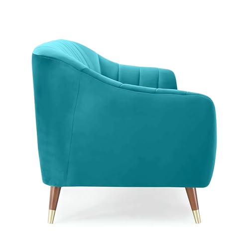 Image of AMATA Marino Solid Wood 3+2 Seater Sky Blue Suede Velvet Fabric Sofa Set with Two Cushions Perfect for Home Office Guests Living Room (04 Sky Blue, 3+2 Seater)(03 Year Warranty)