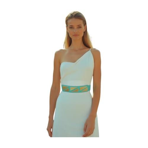 TrendyFashionJewelry Women Fashion Elastic Waistband Belt High Waist Hip Gold Metal Triangles Buckle Size S M Mint Green Color3