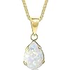 14K Gold White Opal Necklace – Dainty Pear-Shape Teardrop Pendant, 7x10mm 14K Solid Yellow Gold Necklace, October…