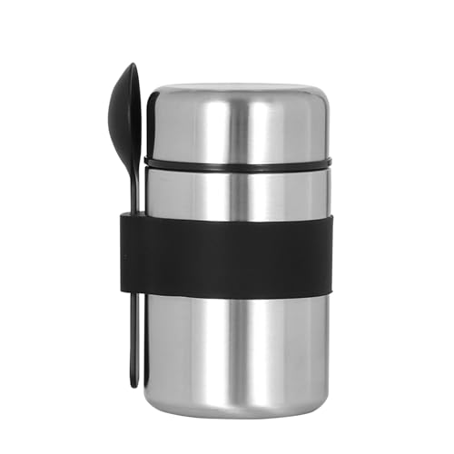 FUZVOL Insulated Food Flask for Food Warming,Stainless Steel Food Flask Soup Flask Container with Spoon for Lunch & Dinner Food Carrying（Black