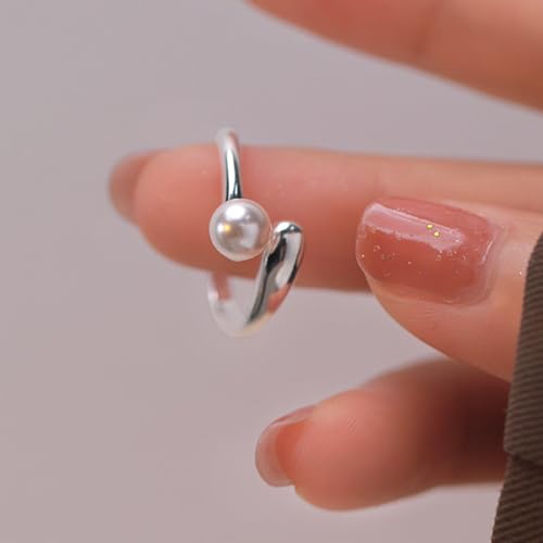 OIDIMS Fashion Pearl Wrap Ring Elegant Adjustable Open for Women Asymmetry Wedding Engagement Stacking Statement Promise Comfort Fit Jewelry Rings Dainty Birthday Xmas Gift4
