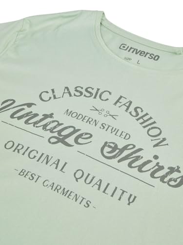 riverso Tshirt Herren Baumwolle Regular Fit RIVLeon Rundhals Kurzarm Sommer Tee Shirt Print, Größe:L, Farbe:Grün (NJD) – Ansicht 5