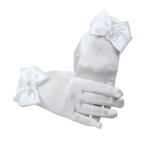 Lace Flower Girl Gloves Bowknot Short Wrist White Lace Gloves for Weddings Elegant Accessories for Girls Special Occasions