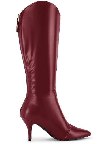 Allegra K Allegra K Women's Pointy Toe Stiletto Heels Burgundy Knee High Boots 10 M US