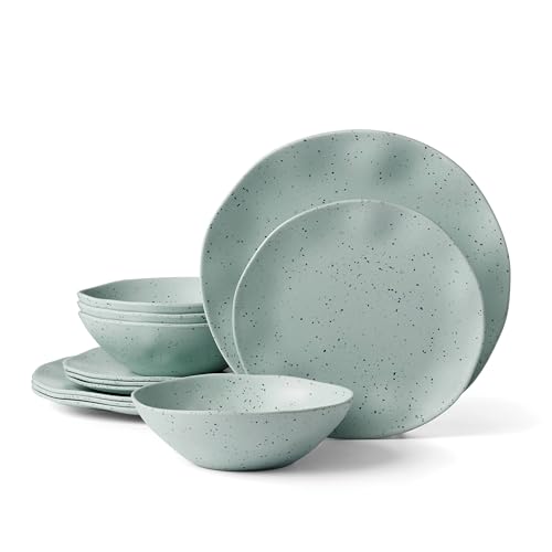 Oneida 895952 Terrazzo Melamine Mint 12 Piece Dinnerware Set, Lightweight Melamine Material