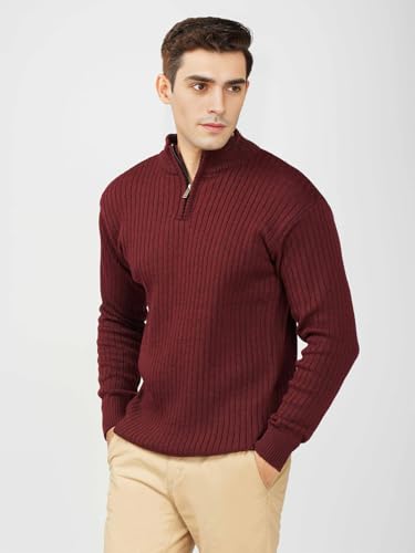 Image of LOQUE Men's Wool Blend Selection Sweater Half Zip High Neck Pullover Warm Casual Winter Wear for Office and Travel