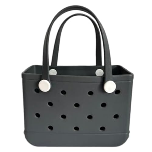 3 Sizes Waterproof Rubber Beach Tote Bag - Large/Medium/Small Waterproof, Sandproof, Washable, Lightweight Travel & Outdoor (Grey, Small)