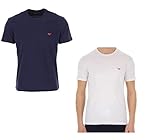 Fibra natural Emporio Armani 2-Pack T-Shirt Endurance Camisa, Blanco y Azul Marino, M para Hombre