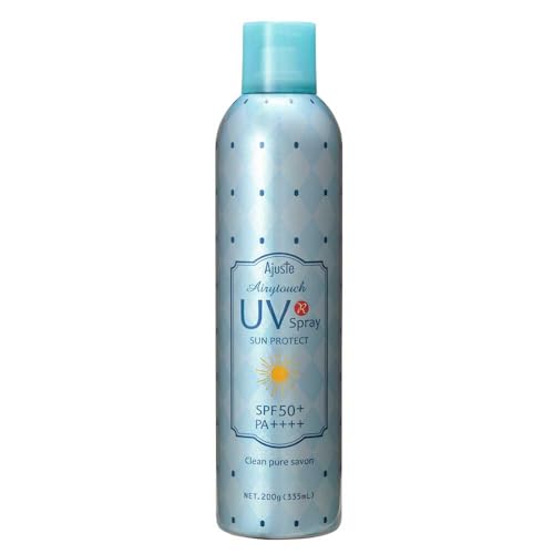 アジャステ エアリータッチ UVスプレー クリーンピュアシャボン 200g(335mL) SPF50+ PA++++ 日本製 CS 冷感 UVカット せっけんの香り（Amazon）