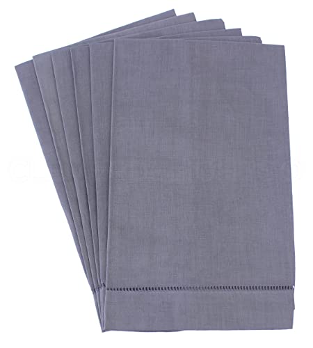 Cleverdelights Slate Hemstitched Hand Towels - 6 Pack - 14" X 22" - 45/55 Cotton Linen Blend #TOP7