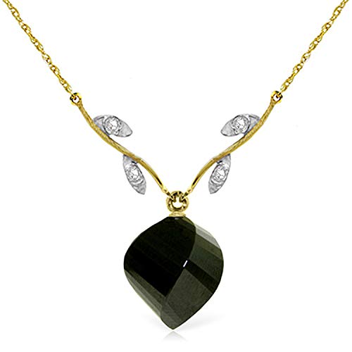 Galaxy Gold GG 14k Solid White Rose Yellow Gold Necklace with Natural Diamonds and Twisted Briolette Black Spinel