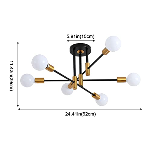 Jtyp Mid Century Modern Sputnik Chandelier Light Fixture, Semi Flush Mount Ceiling Light Adjustable Arm Pendant Lighting Used For Kitchen Dining Room Bedroom Living Room Corridor #TOP1