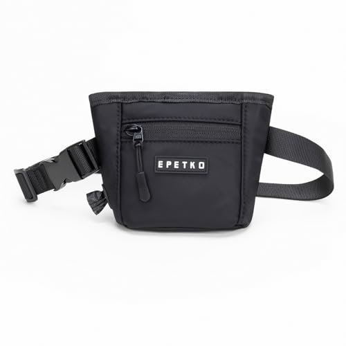 EPETKO Leckerlibeutel für Hunde mit Metall-Gürtelclip, Leistungsstarke Magnetverschluss Gerät Beutel Leckerli Hund Gürtel, Große Kapazität Hund Leckerli Tasche Beutel mit Poop Bag Dispenser (Schwarz)