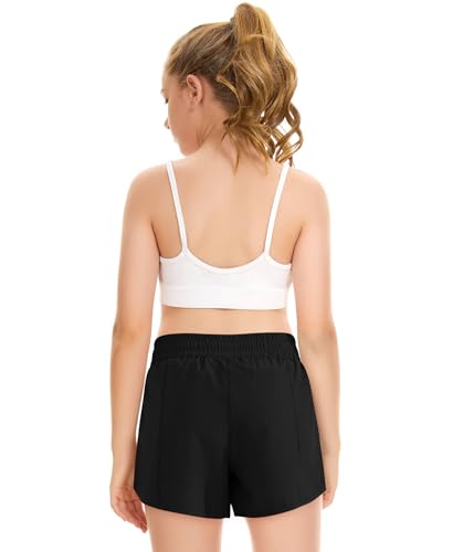 DOCUMO Meninas Shorts Esportivos Para Com Forro E Bolsos Zíper, Secagem Rápida, Corrida, Esportivo L