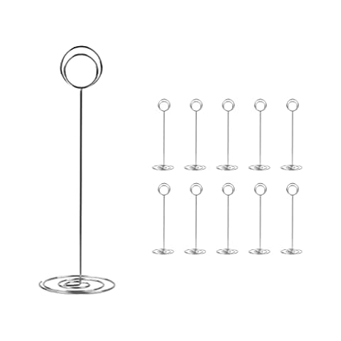 KINGDOM SOLUTIONS 10 Pack 8.75 inch Tall Table Number Holders - Silver Place Steel Table Picture Stands Card Holder, Food Signs, Memo Notes, Weddings, Restaurants, Birthdays, Anniversary Party Cover