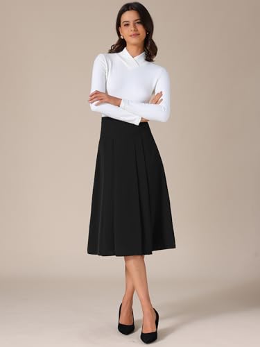 Allegra K Women's High Waist Fall 2025 Work Office A-Line Pleated Midi Skirt2