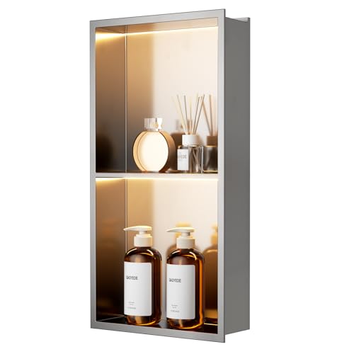 QAOYEDE 24"x12" Stainless Steel Shower Niche with LED Light, No