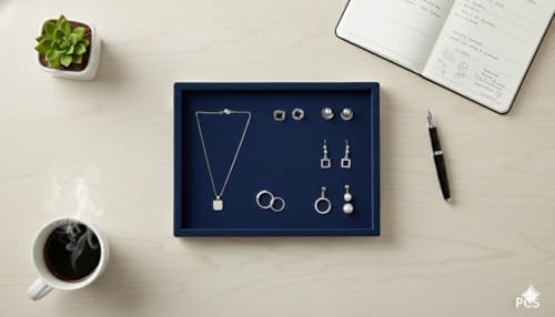 Image of Premium Nevi blue Velvet Jewellery Display & Beading Tray | 12 x 9 Inch Organizer Tray for Necklaces, Bracelets, Cosmetics & Craft Storage | Soft Velvet Finish, Durable & (Pack of 1) Nevi blue