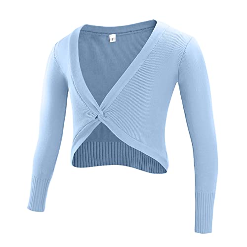 Girls Kids Long Sleeve Cardigan Shrug Toddler Knitted Knot Ballet Wrap Top Gymnastic Sweater Dance Dress Cover Up