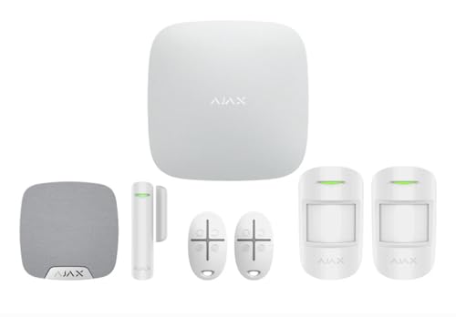AJAX 2G+ - Kit de alarma inalámbrica para apartamentos, 2 detectores de movimiento, 2 llaveros, 1 sensor de puerta, 1 sirena doméstica, tarjeta SIM, garantía oficial
